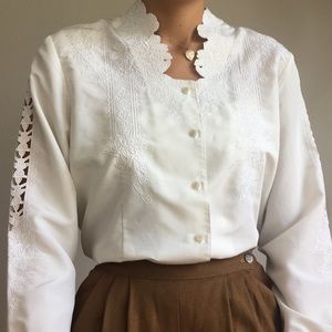 90’s white embroidered blouse